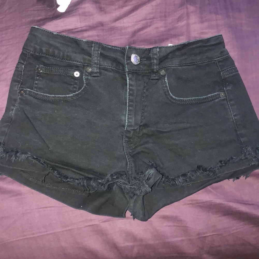American eagle black mid rise jean shorts
